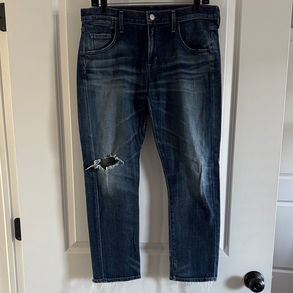 Agolde Cropped Jeans - Distressed Indigo